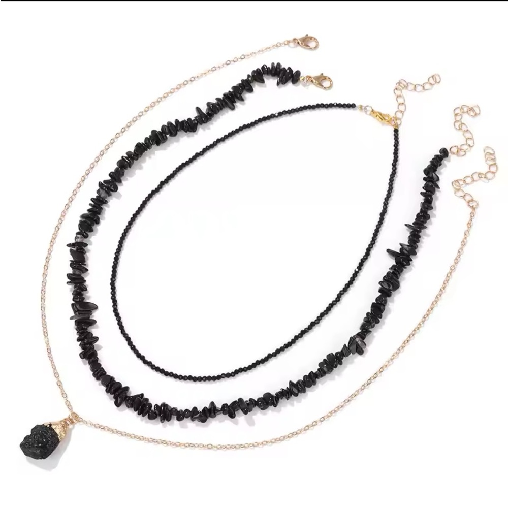 Obsidian Necklace with Matching Obsidian Crystal Jewelry Set